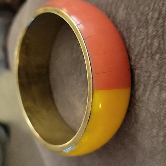 VTG 1970s Tricolor Inlay Brass Chunky Wide Bangle Bracelet - Picture 4 of 8